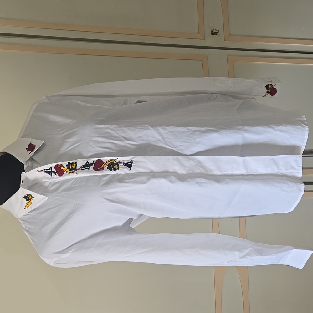 Vintage Karen SCOTT Cotton TEACHER SHIRT~100% Crisp White Cotton, Embroidery, XL